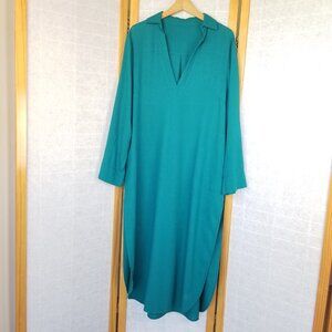 My Bodhi Tunic Dress Teal One Size Linen Maxi Long Sleeves Pockets MSRP $340